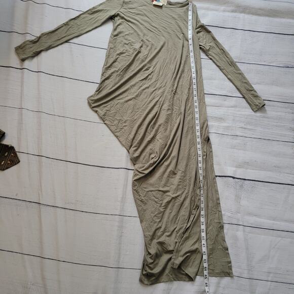 Free People Beach Size XS	Long Sleeve Draped Side Open Leg Green Midi Dress FP - Picture 5 of 12